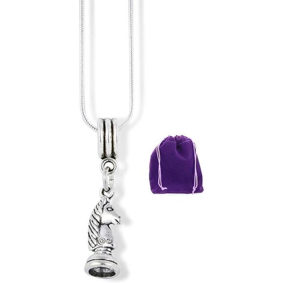 Knight Chess Piece Charm Snake Chain Necklace - Picture 1 of 4